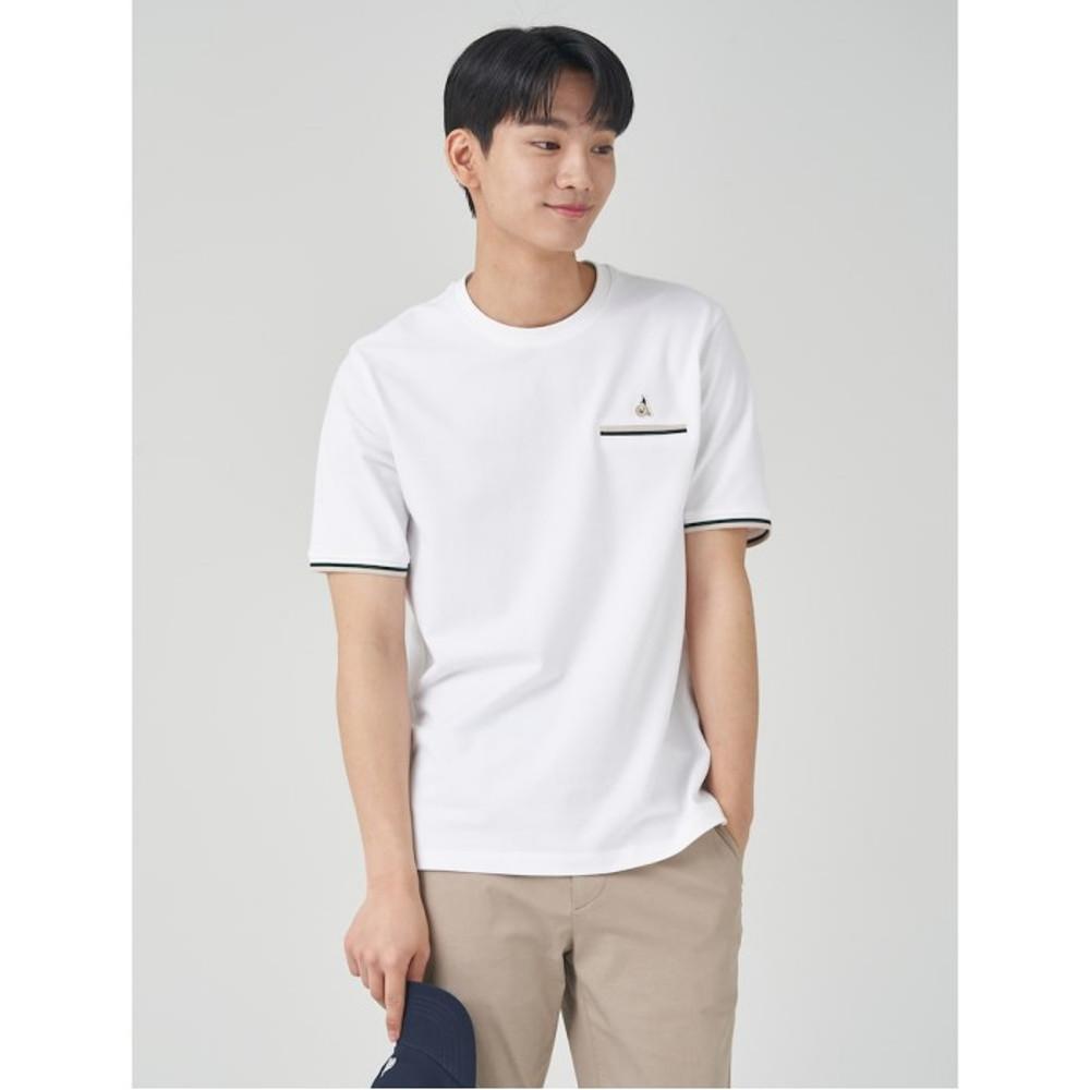 [빈폴멘] 남녀공용 포켓 배색 라운드 티셔츠 - 화이트 (BC3342C091)