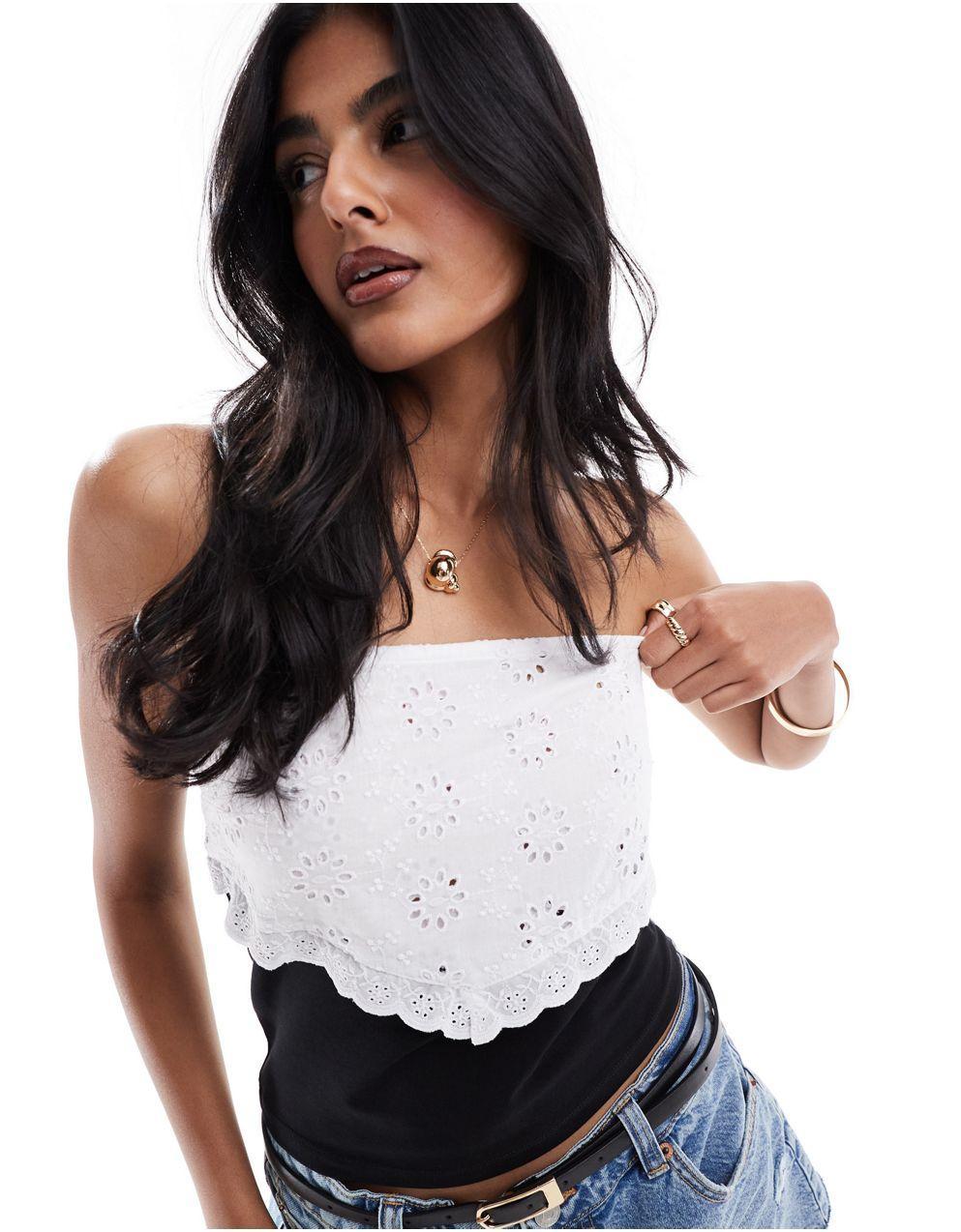 ASOS DESIGN 방도, 대비되는 브로더리 턱받이 디테일 블랙 색상