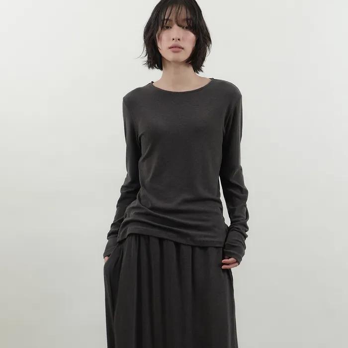 Wool-blend Jersey Top_Charcoal