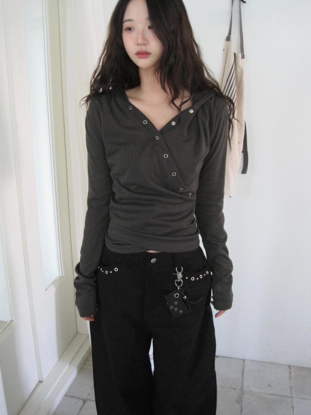 골지 스냅 랩 후드 티셔츠 (3color)