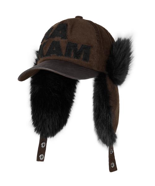 Leather Mixed Trapper Cap (Brown)