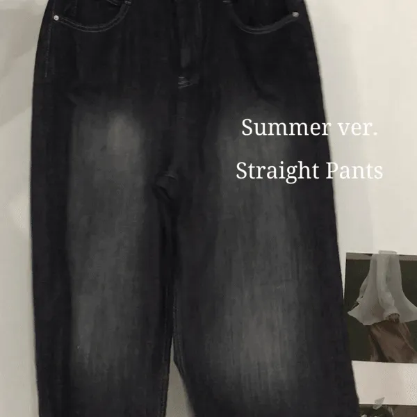 당일배송[Summer ver.]  블랙 데님 일자 와이드 팬츠