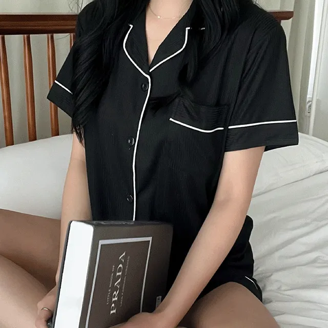 오늘출발 2컬러 반팔 클래식버튼 파자마 잠옷 세트