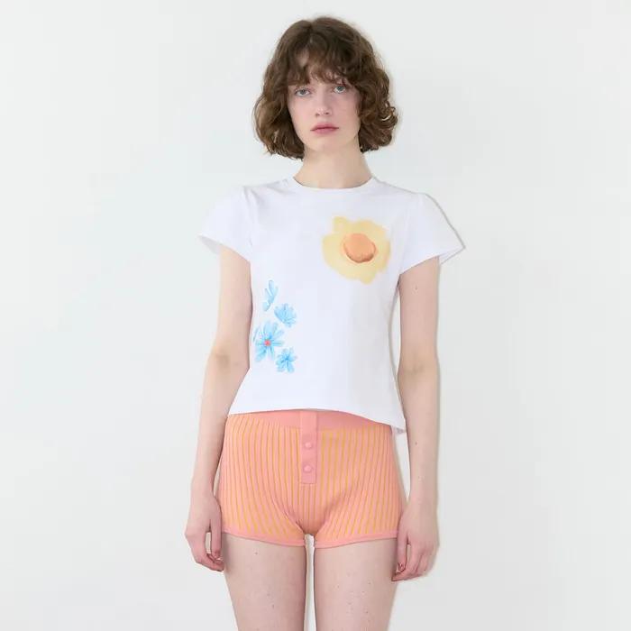 Floral Leaf Puff T-Shirt (White)
