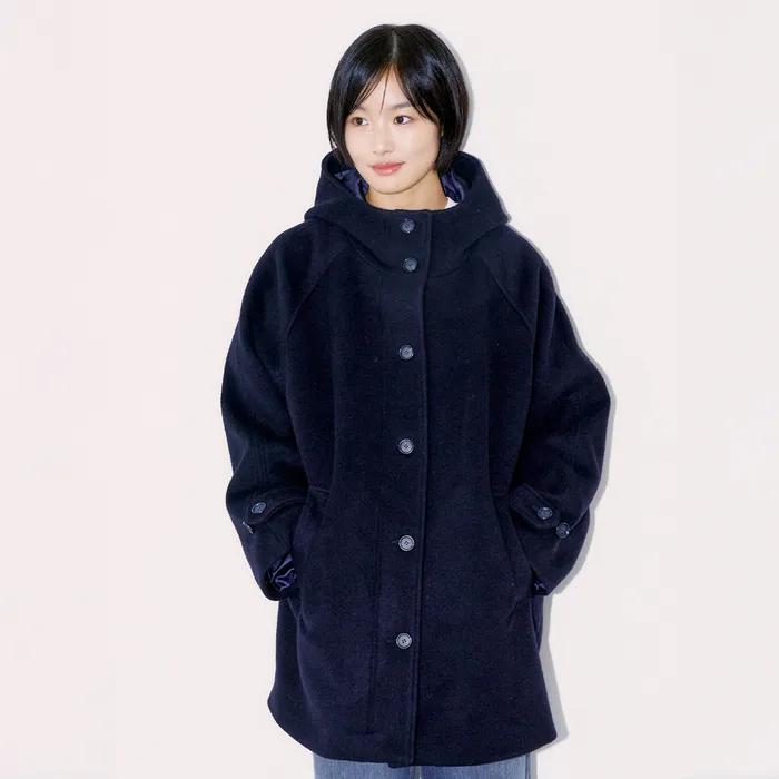 RICH WOOL HALF COAT, NAVY