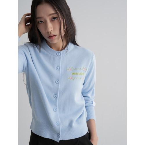 [민주킴] 자수 긴소매 카디건  블루