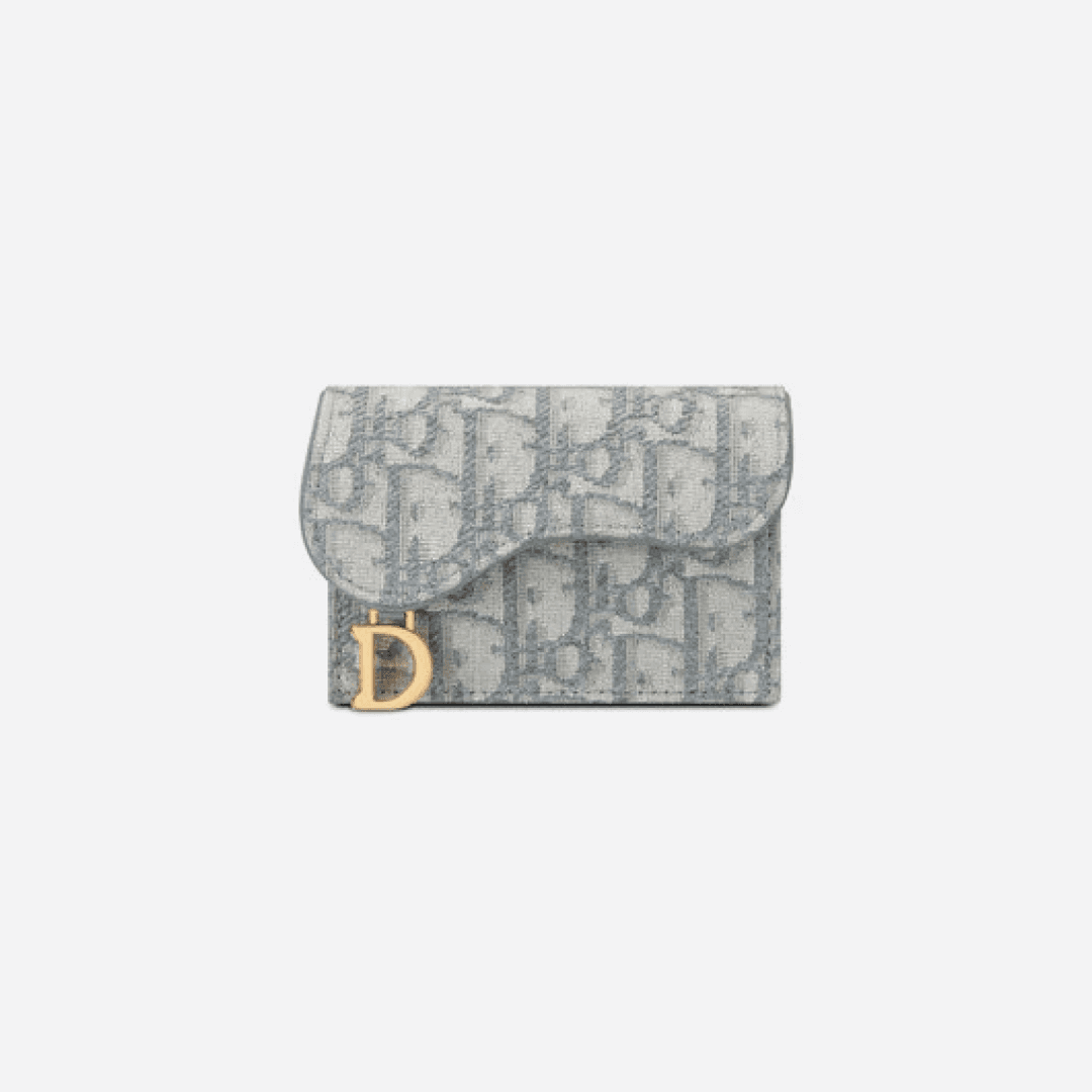 Dior Saddle Flap Card Holder Grey Dior Oblique Jacquard