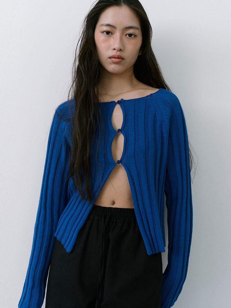 [ 재입고 5/23 이내 순차출고 ] HANJI RIBBED CARDIGAN - BLUE