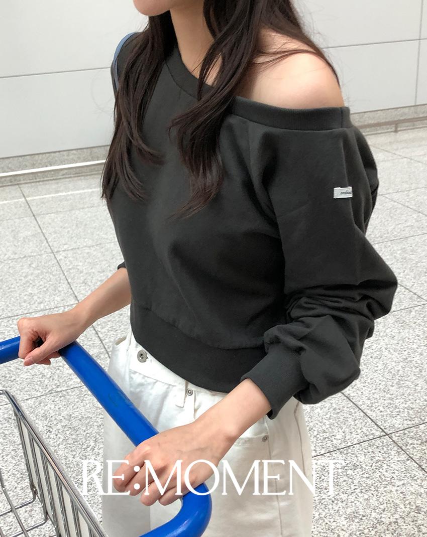 [💗문의폭주/RE:MOMENT/블랙,연핑크 당일발송] made. 엔토 오프숄더 맨투맨 4color!(꾸안꾸/간절기템/이지룩/여리핏)