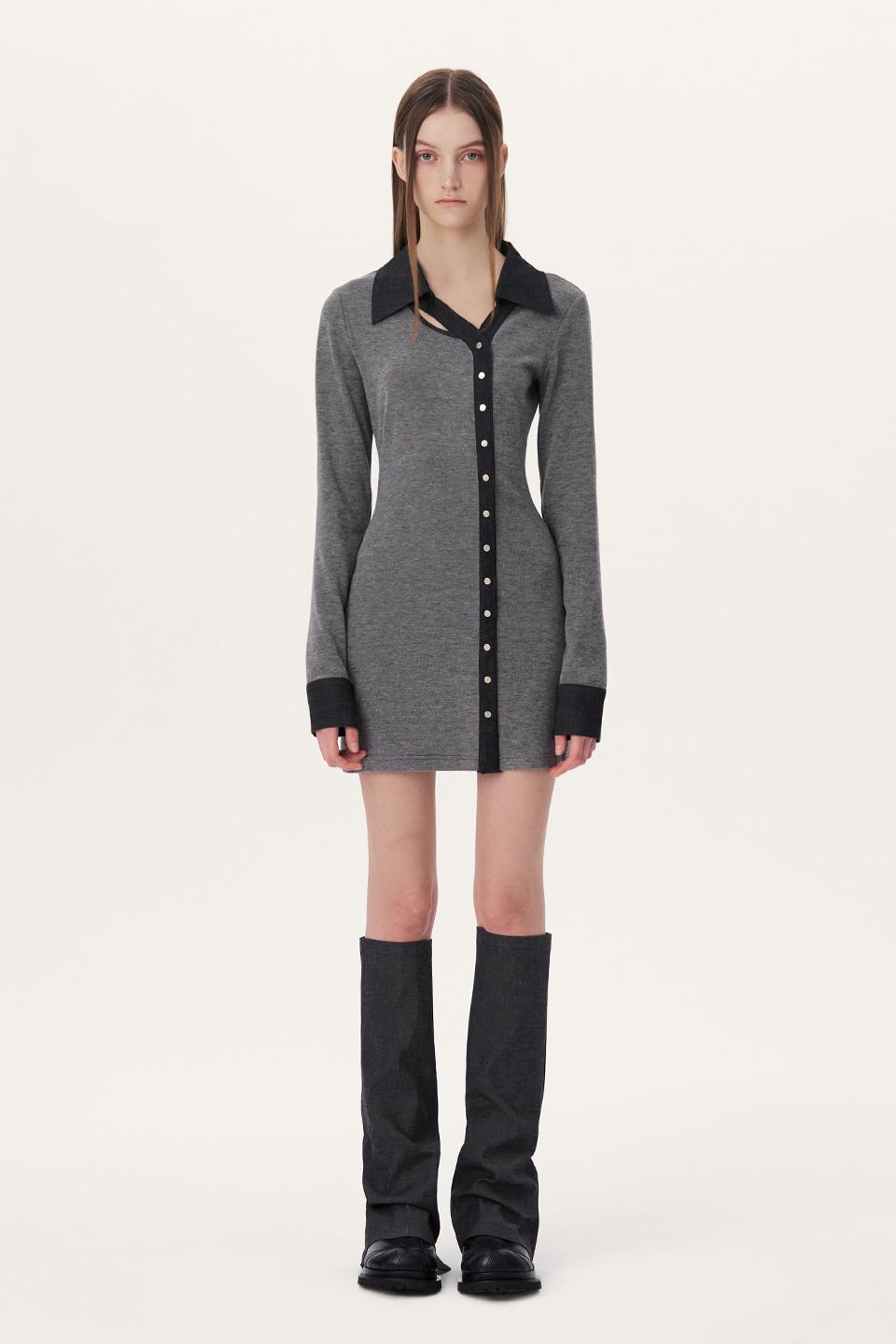 UNBALANCE CUT OUT SHIRT DRESS - CHARCOAL