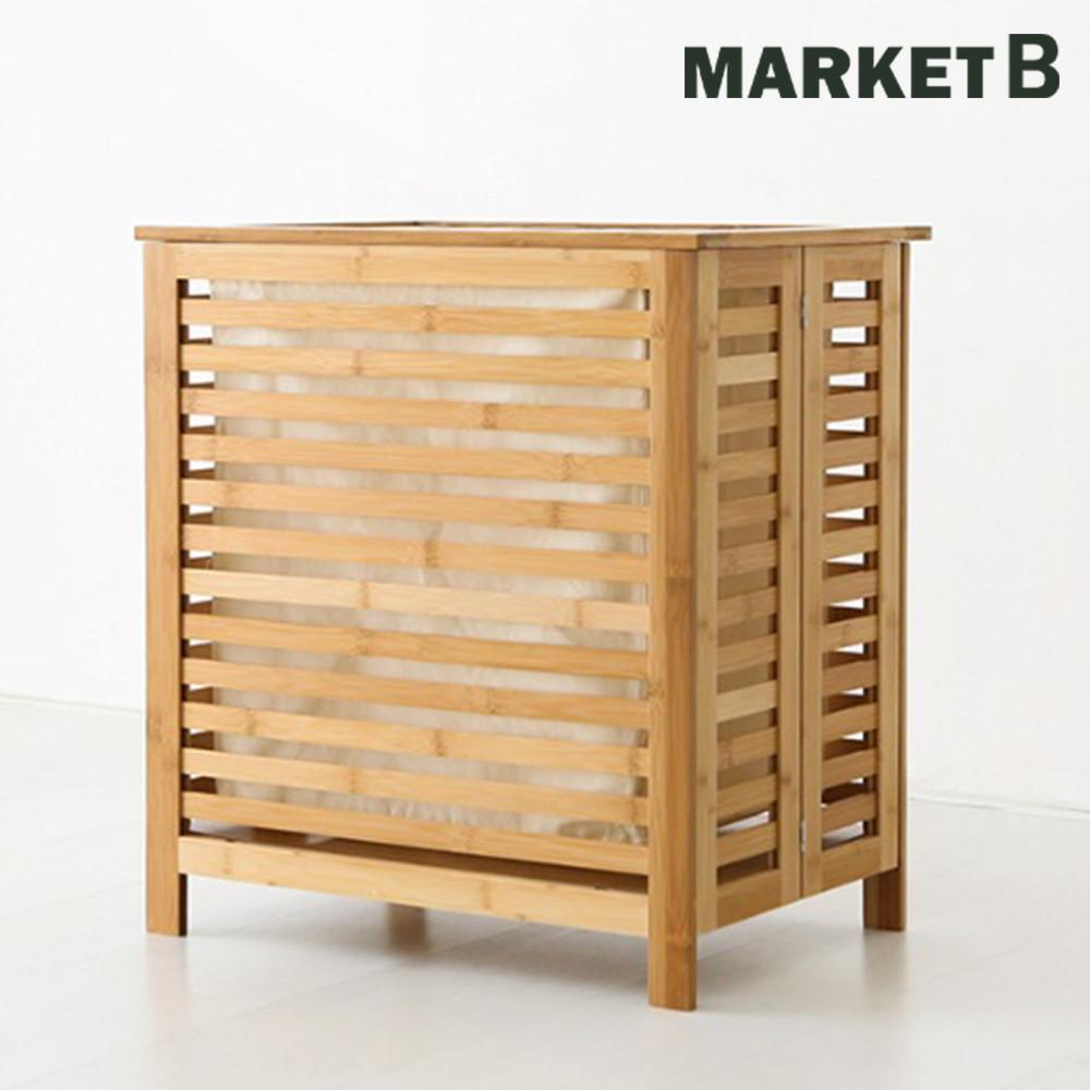 마켓비 원목 접이식 빨래바구니 세탁바구니 우드 햄퍼 라탄