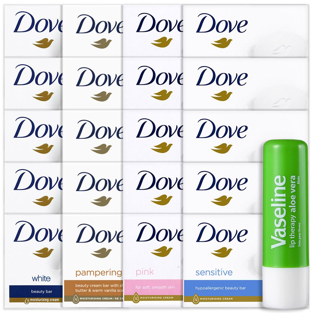 도브 비누 센서티브 뷰티바 20개 (+바세린 립밤) 화이트 핑크 바 세안 클렌징 저자극 세수비누
