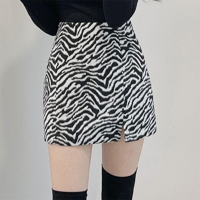 윈터 지브라 슬릿 미니 스커트_디데이걸