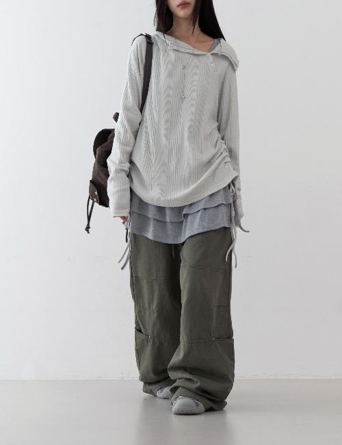 diagonal button line hood tee