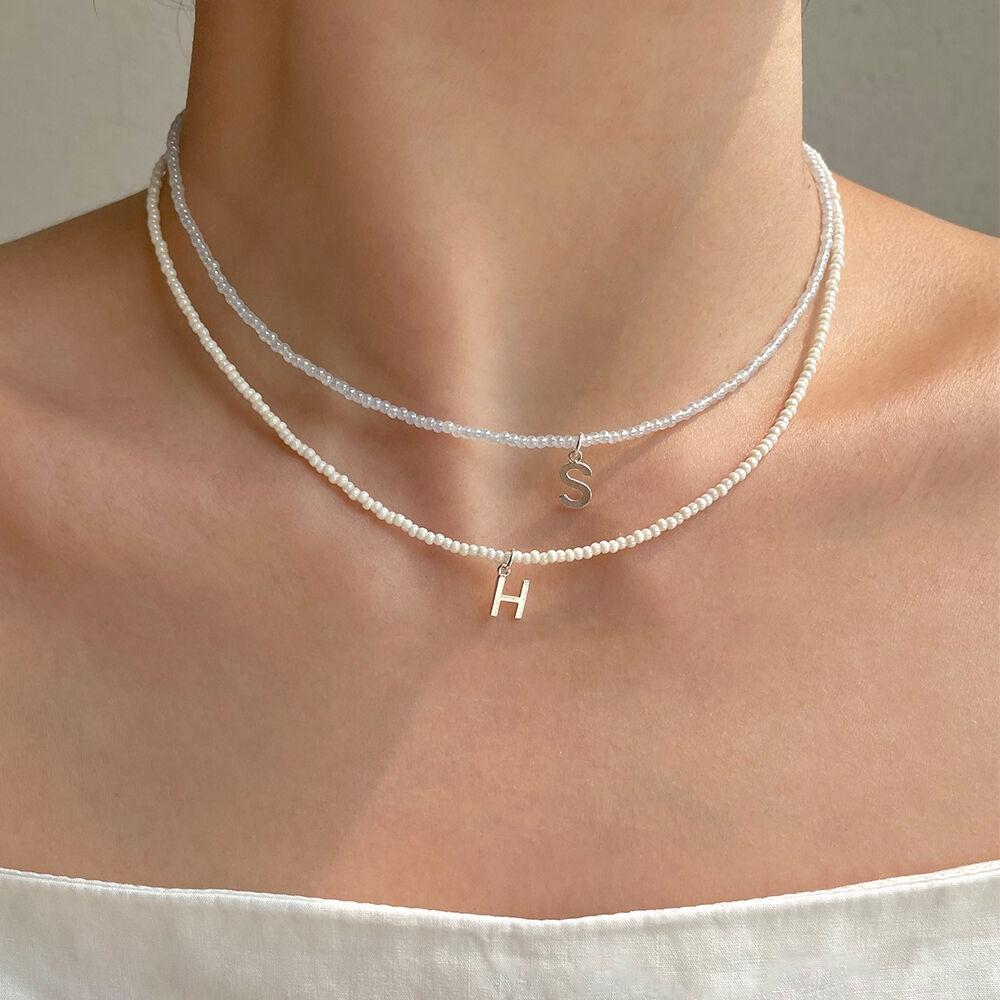 Romantic Initial Necklace (Ivory/Skyblue)