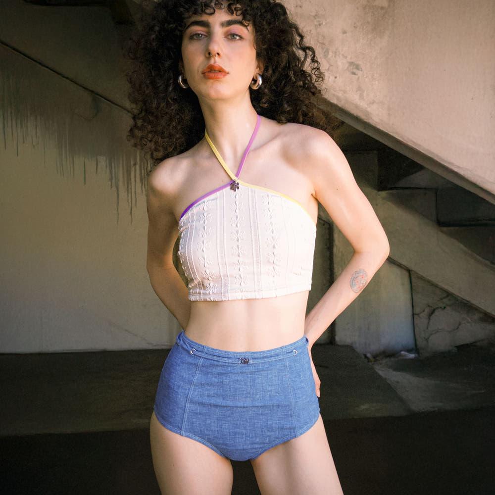 매기 홀터 탑 모노키니 데님 수영복 휴양지 페스티벌 [에이프릴풀데이] BDSC 비에꼴