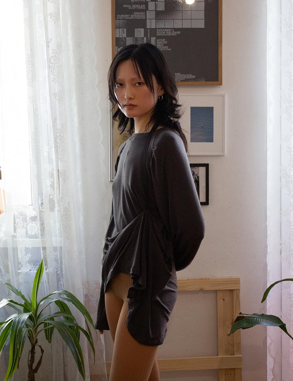 Shirring Strap Jersey in Charcoal