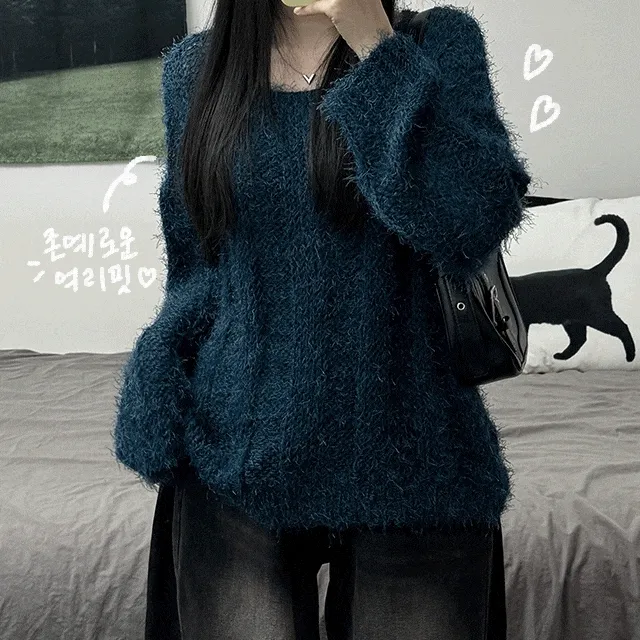 [아방핏/사장추천/군살커버] 솔잎 앙고라 여리 입술넥 니트