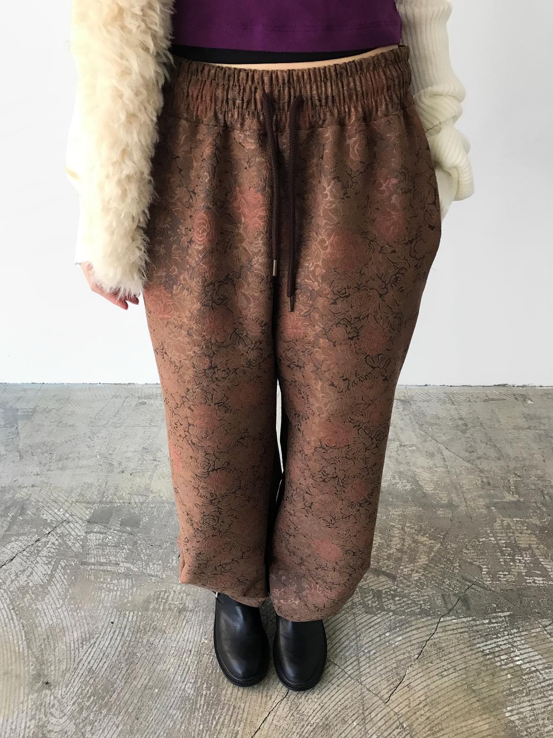 Jacquard Rose Banding Pants, Brown (2c)