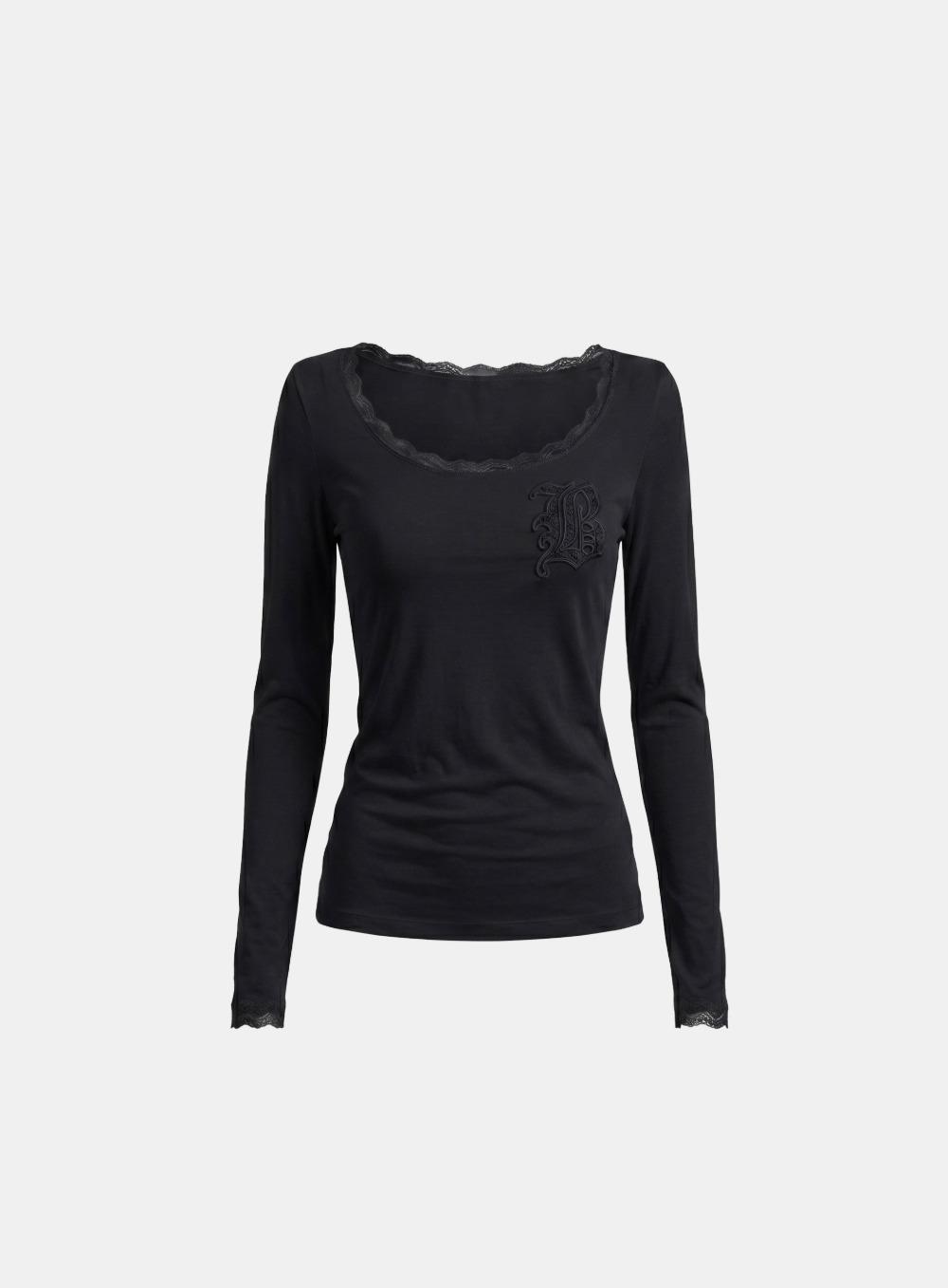 [5/22 발송] [w-tee26-177] 레이스 레이어드 루즈핏 롱슬리브 - 블랙