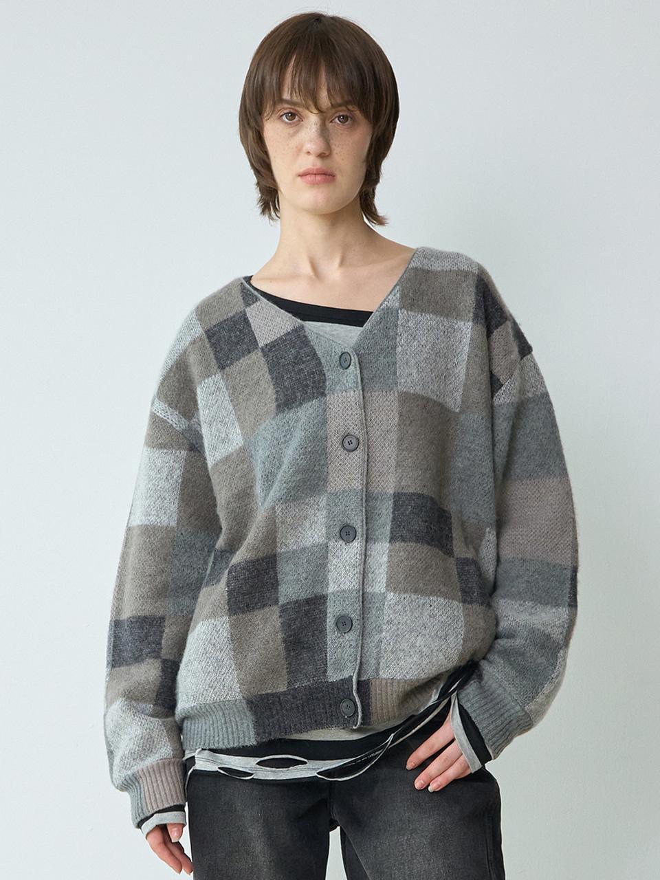 Color Block Oversized Cardigan [Gray]