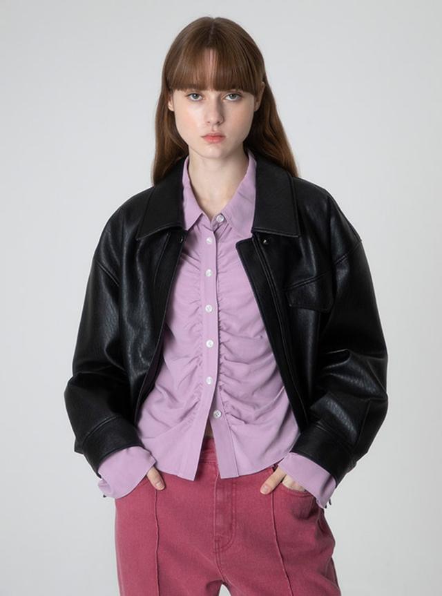 Fake Leather Blouson Jacket in Black VL2AM080-10
