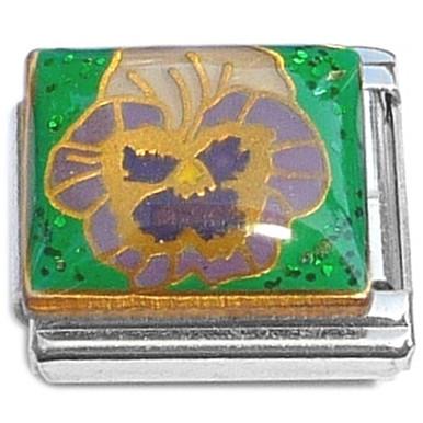 Pansy Green Glitter Italian Charm