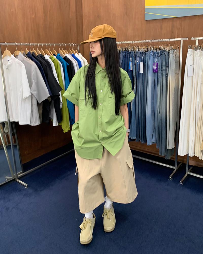 유니섹스 밴딩 코튼 라인 카고 버뮤다 팬츠 4c