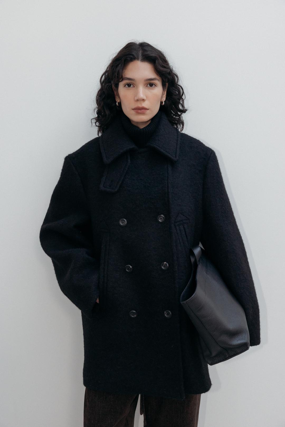Alpaca Blend Double Peacoat (Black)