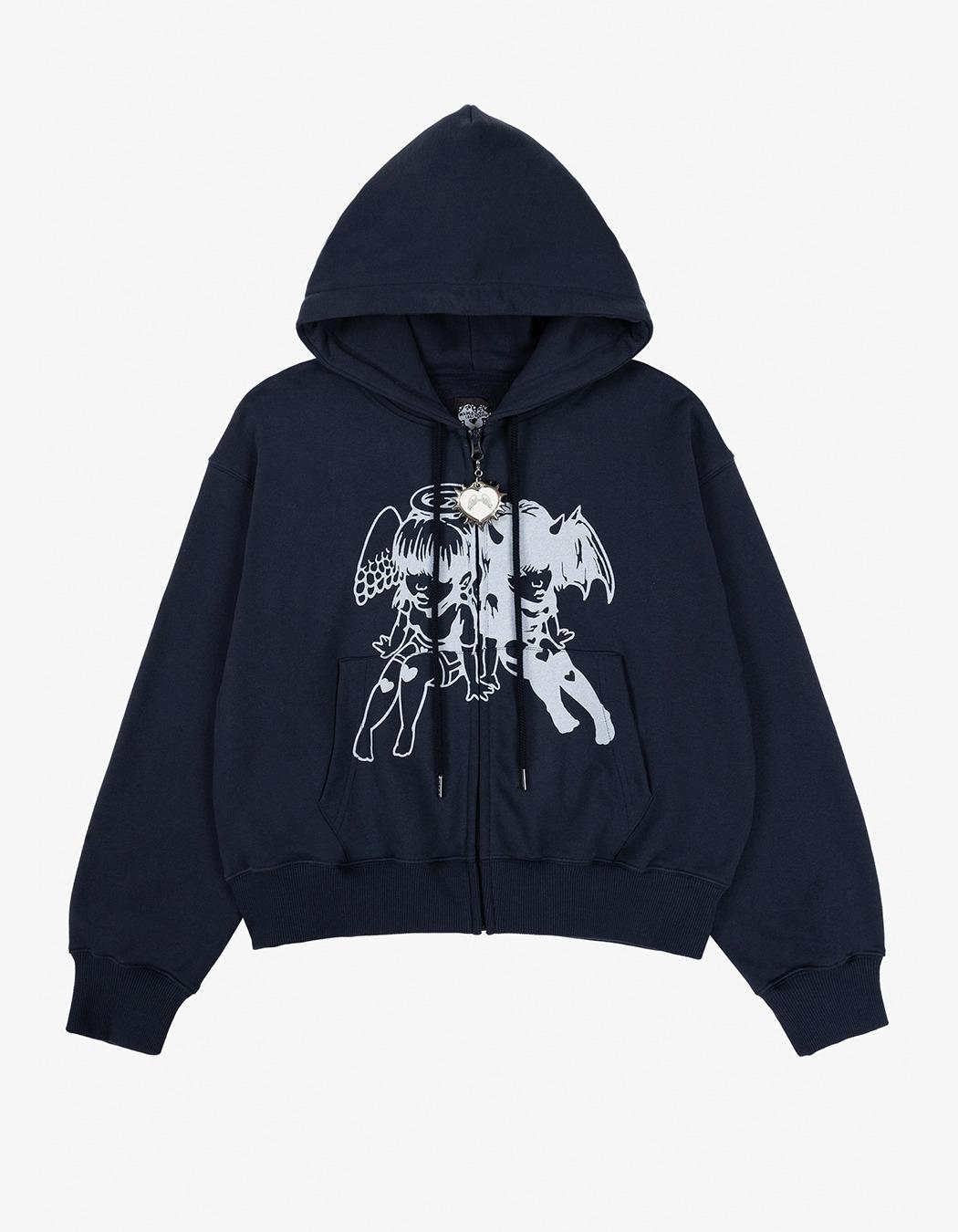 [MEDIA(82) x SUGASCOOP] Twins Hooded Zip-Up - Navy