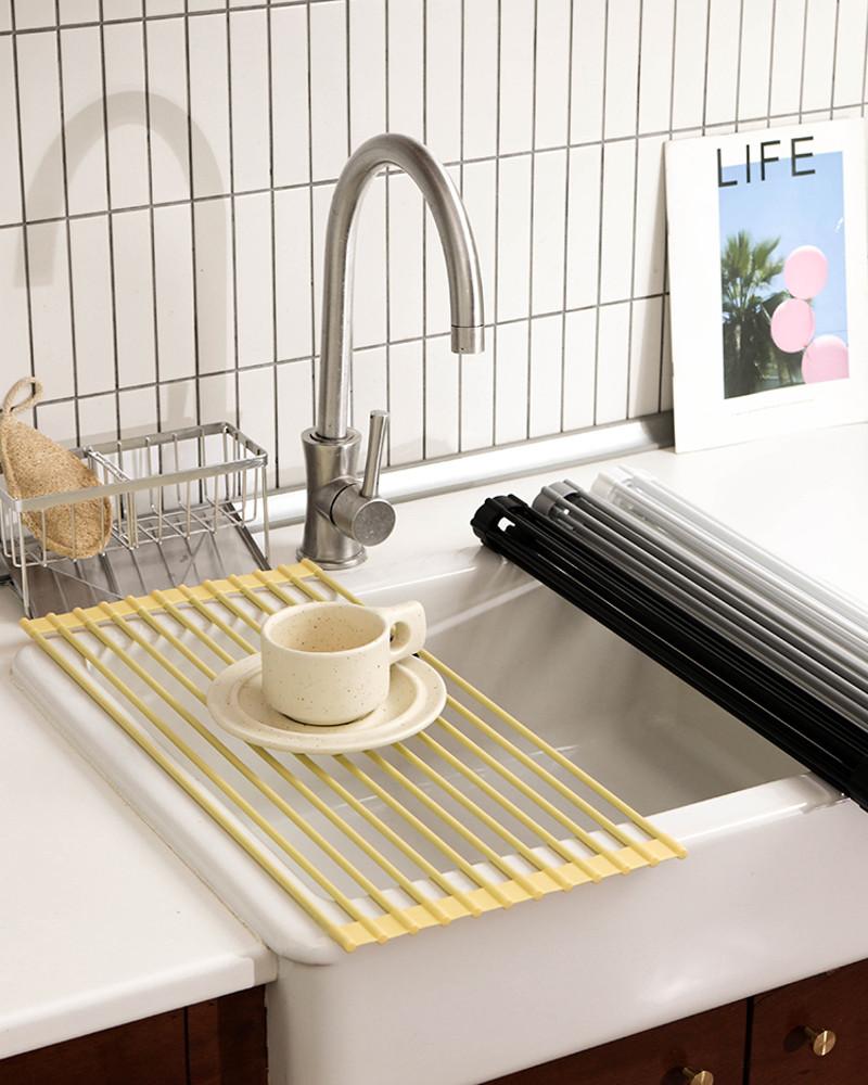 넓게쓰는 모노톤 실리콘 롤식기건조대 드라잉 매트 접이식식기건조대 중