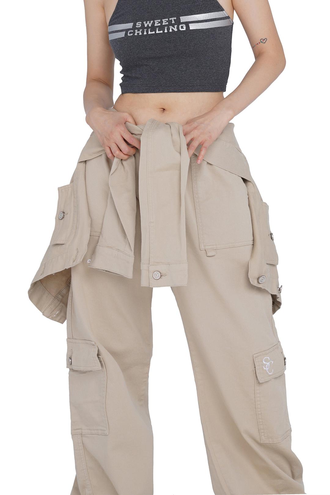 DENIM REMADE CROSSOVER  WAIST  WRAP - SAND BEIGE