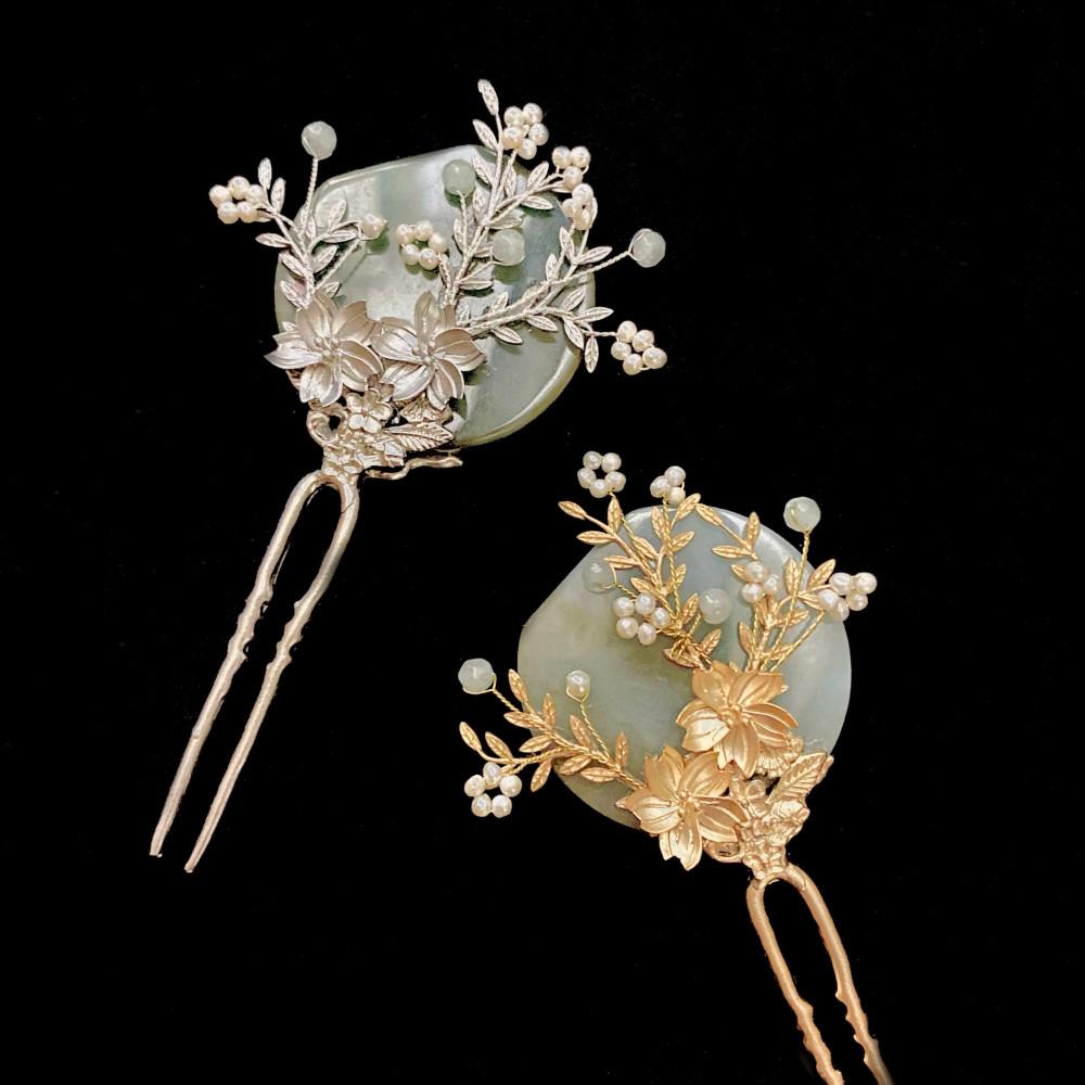 신부 혼주 고급 마블링 옥석 뒤꽂이 한복 장신구 비녀