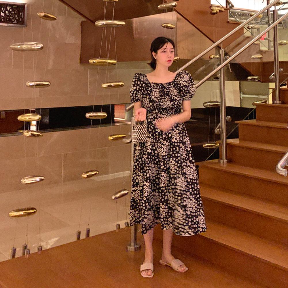 나염 스모크 롱원피스 2color (오프숄더가능)(black)