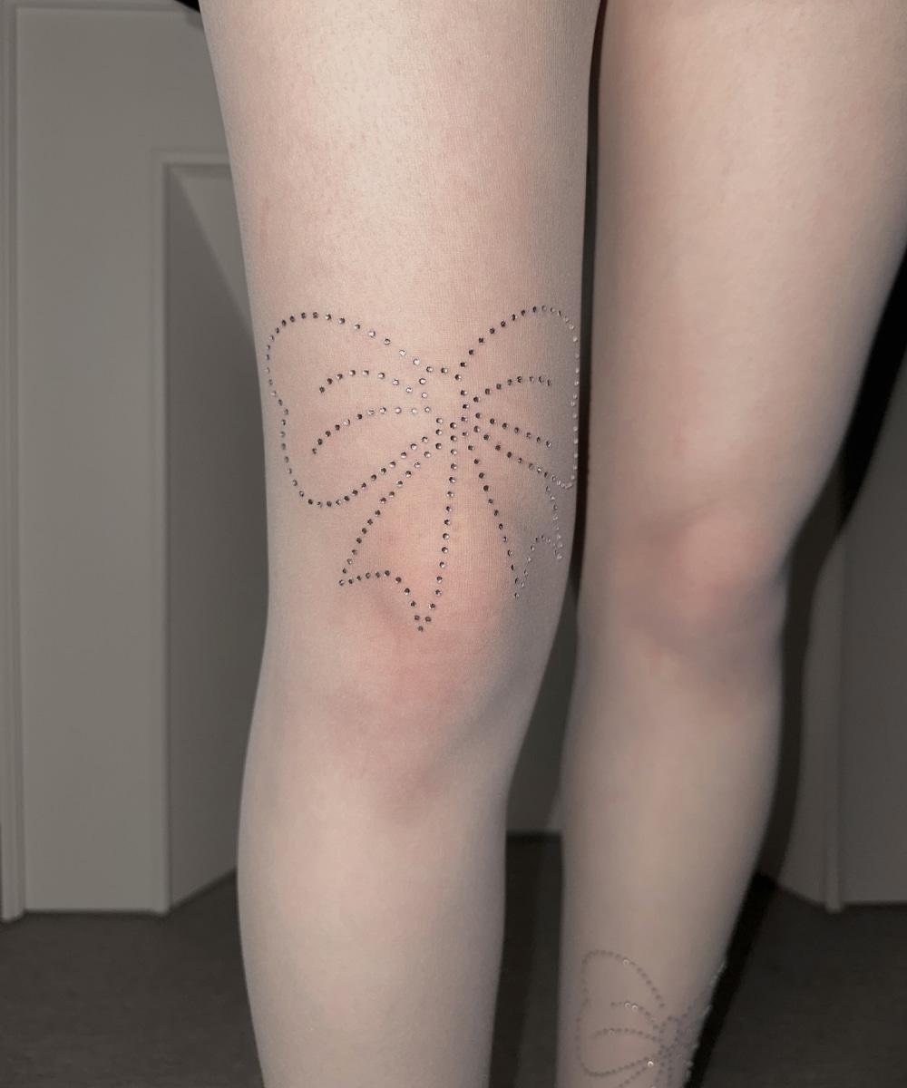 Crystal ribbon patch stockings