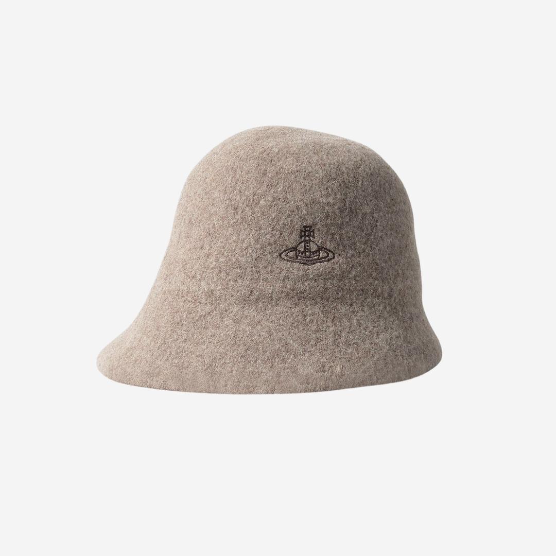 (W) Vivienne Westwood Line Orb Embroidery Basque Crochet Bucket Hat Mocha Brown