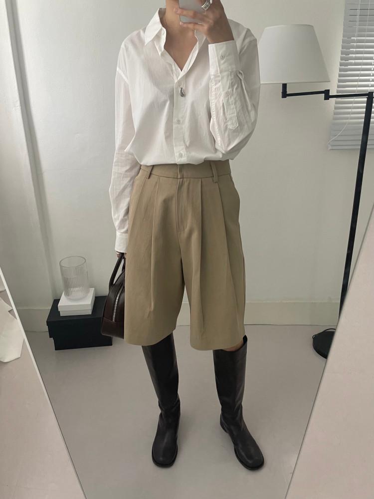 [SALE 베이지M,브라운S  당일배송] helvetica 헬베티카 마든 핀턱 코튼 하프팬츠