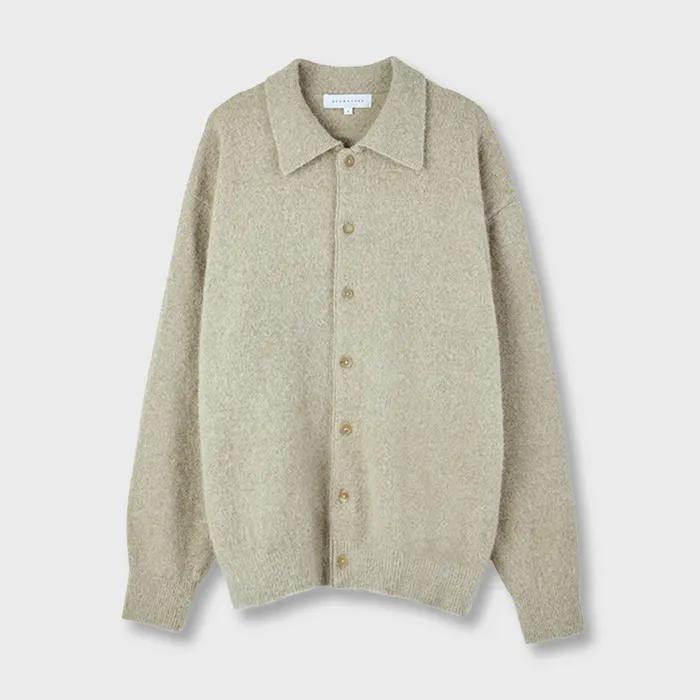 Alpaca Collar Cardigan, Light Olive