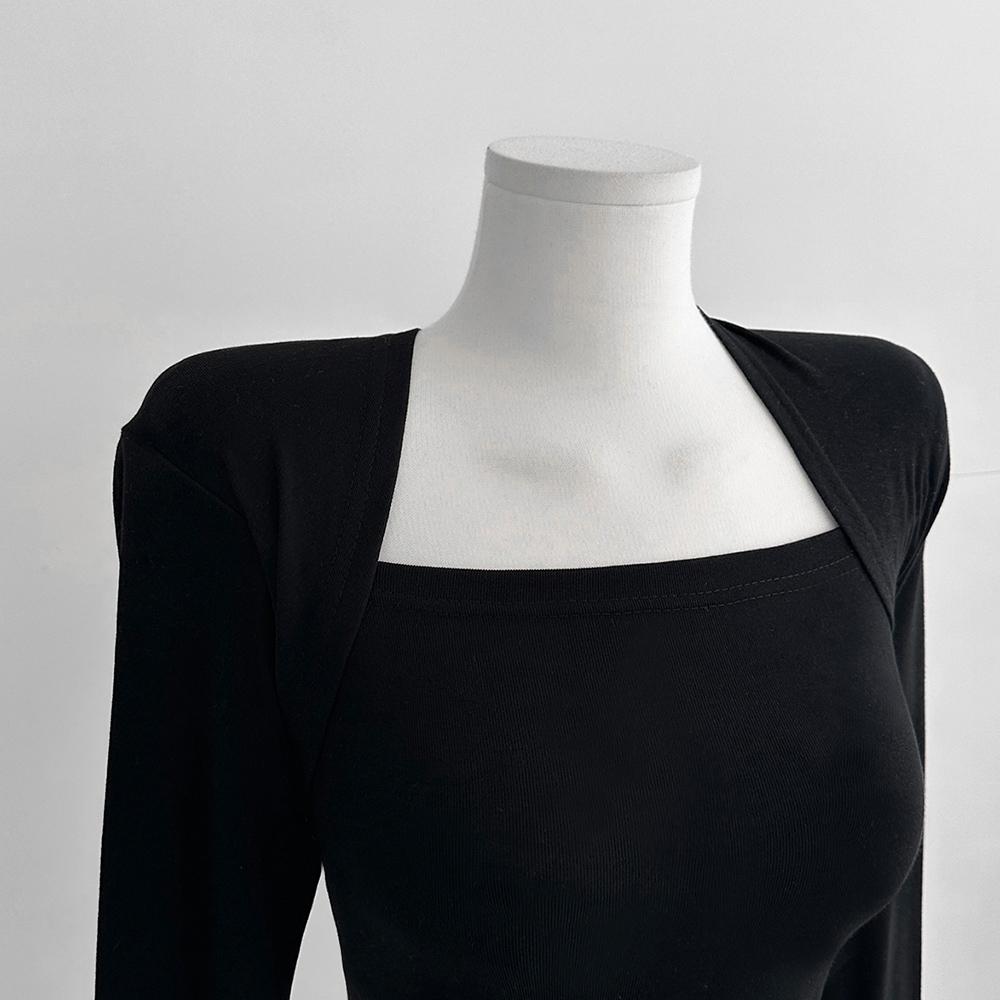 슈체 💥1만장 돌파🏆[made] 주문폭주💘스퀘어넥 볼레로 슬림 긴팔 티셔츠 이너티 긴팔