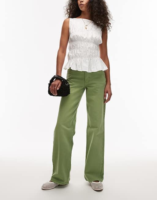 Topshop Ember low rise straight leg jean in lime green