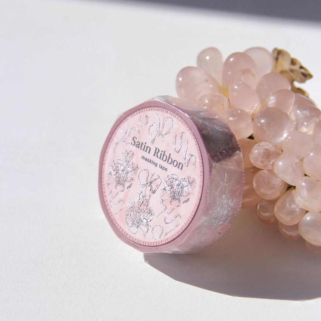 Satin Ribbon Silver Foil Masking Tape [Blush Basket]