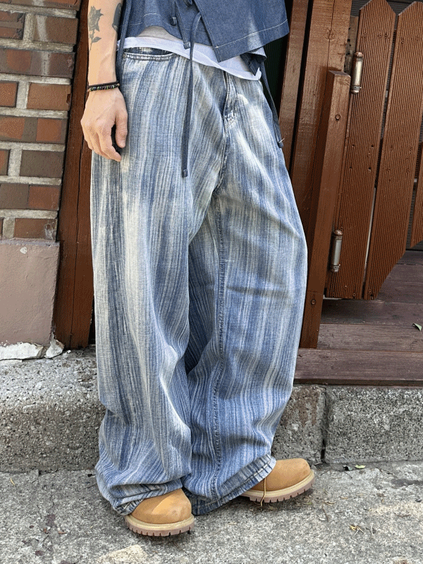 신시 Stripe summer wide denim pants / 스트라이프 썸머 와이드 데님 팬츠 유니크