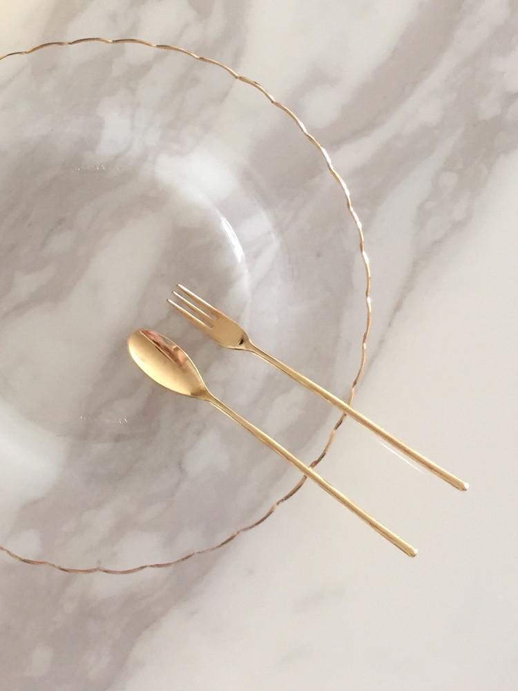 [루키코마니] 골드 티스푼 과일 티포크 세트