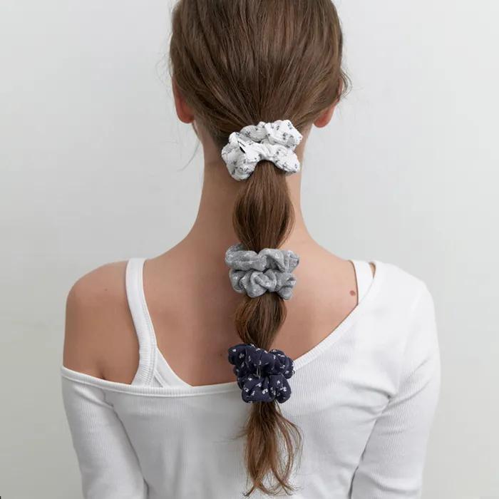 [3set] eyelet mini flower scrunch