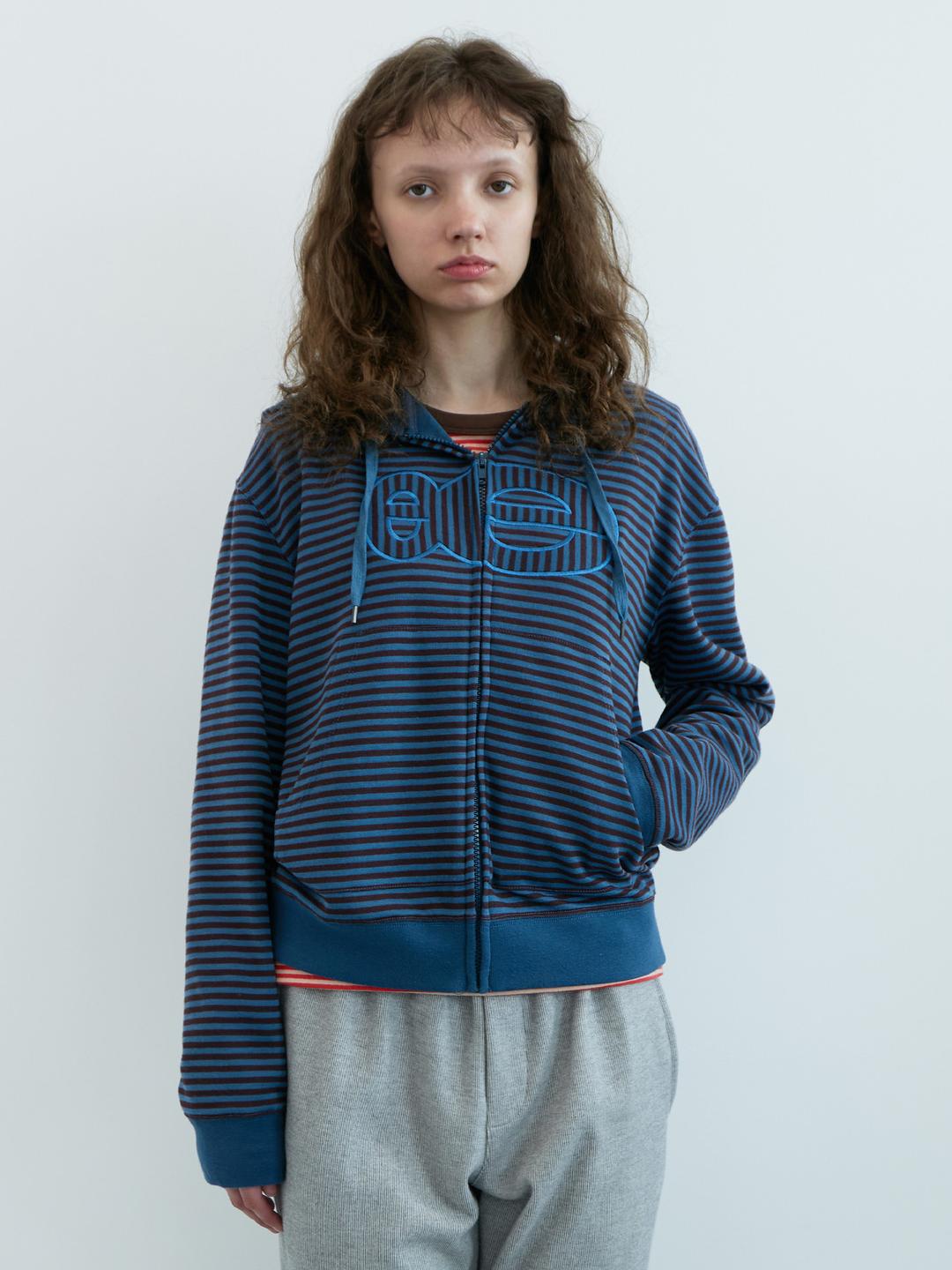 [9/29(월) 예약배송] 스트라이프 집업 후디 (Blue Stripe)