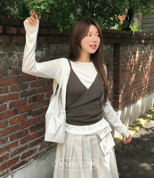 [릴스문의/레이어드추천]브이넥 랩 나시 배색 세트(5colors)
