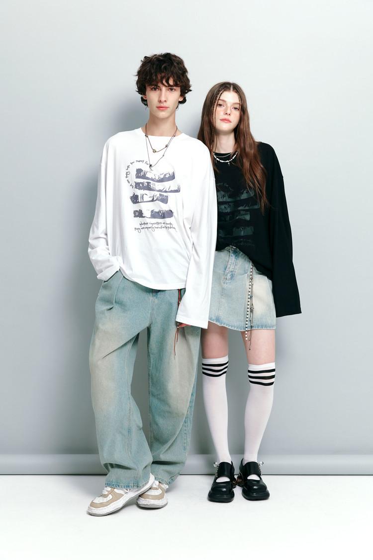 빈티지 워싱 핀턱 데님팬츠