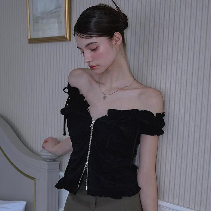 Two-way Frill Ribbon Sleeveless [Black]