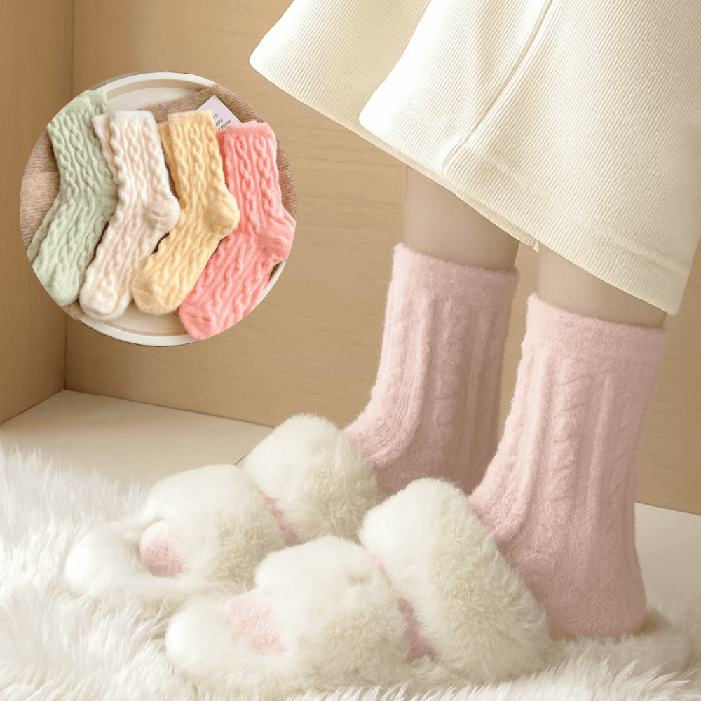 파스텔 무압박 방한 수면 양말 겨울 선물 4개 세트(화이트+민트+핑크+레몬), FREE(One size)