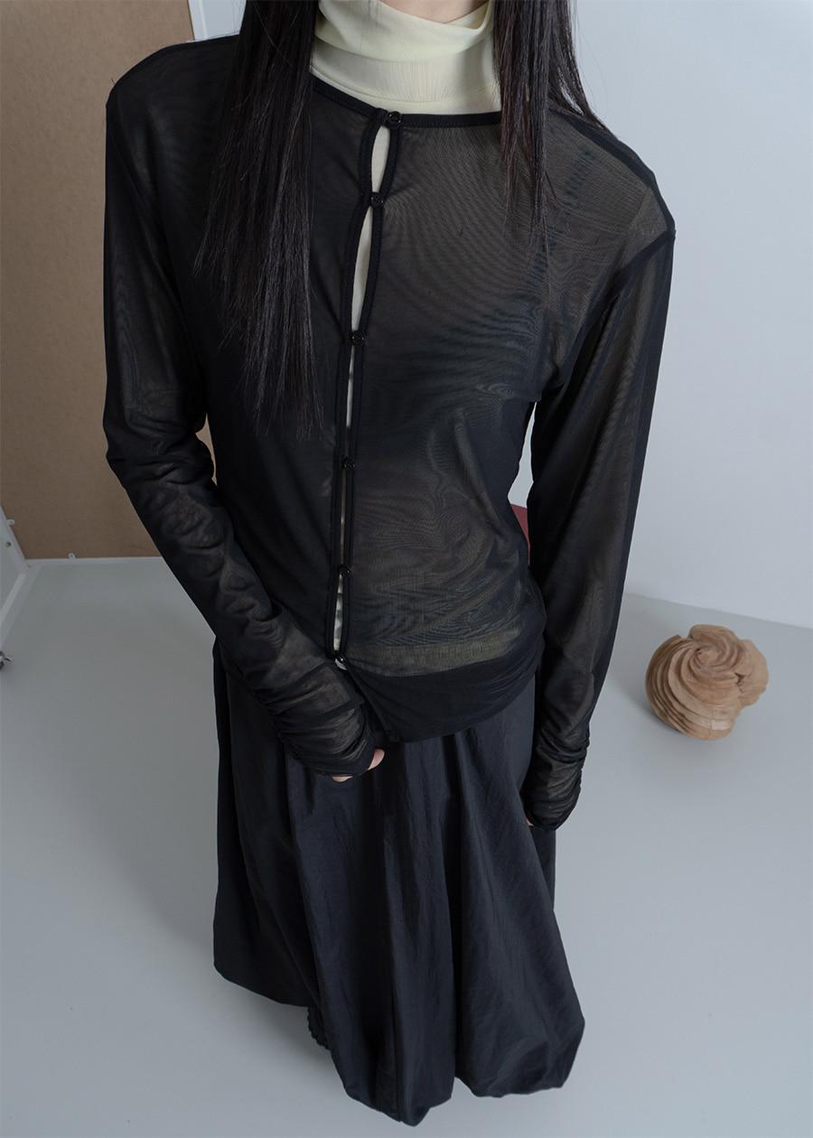 WRINKLE MESH CARDIGAN BLACK